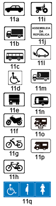 Modelos nº 11a, 11b1 11c, 11d, 11e, 11f, 11g, 11h, 11i, 11j, 11l, 11m, 11n, 11o, 11p e 11q – Painéis indicadores de veículos a que se aplica a regulamentação